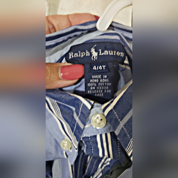 Ralph Lauren Blue Striped Long Sleeve button-down dress shirt 4T - Picture 4 of 4